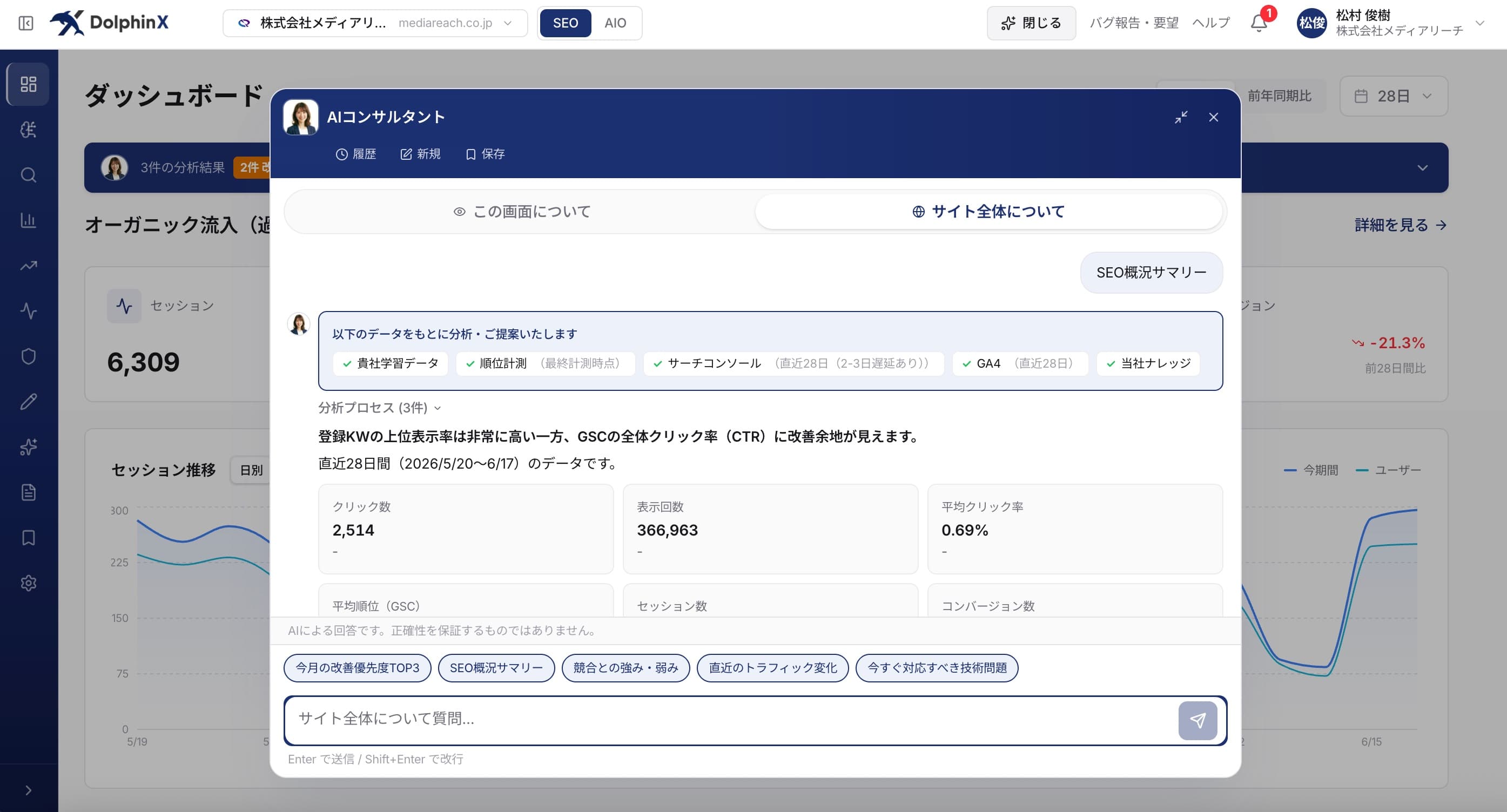 DolphinX AIコンサルタント / AI施策管理画面